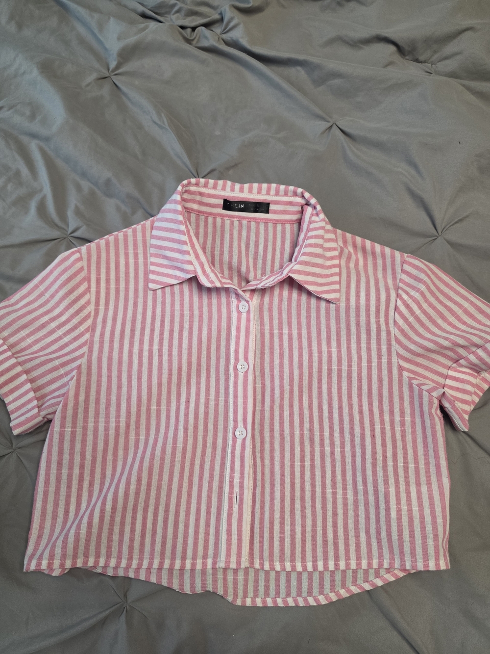 Kids Pink Striped Button-Up Shirt - Lightweight Short Sleeve